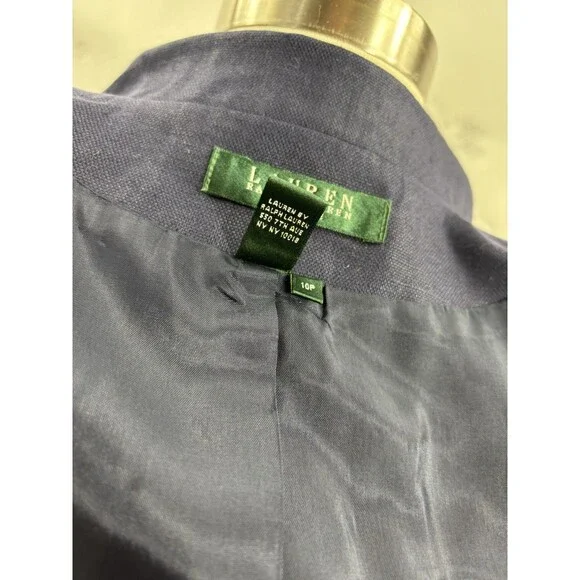 Lauren Ralph Lauren Navy Linen Blazer Jacket Coat Womens 10 P Lined Officecore - Picture 13 of 15